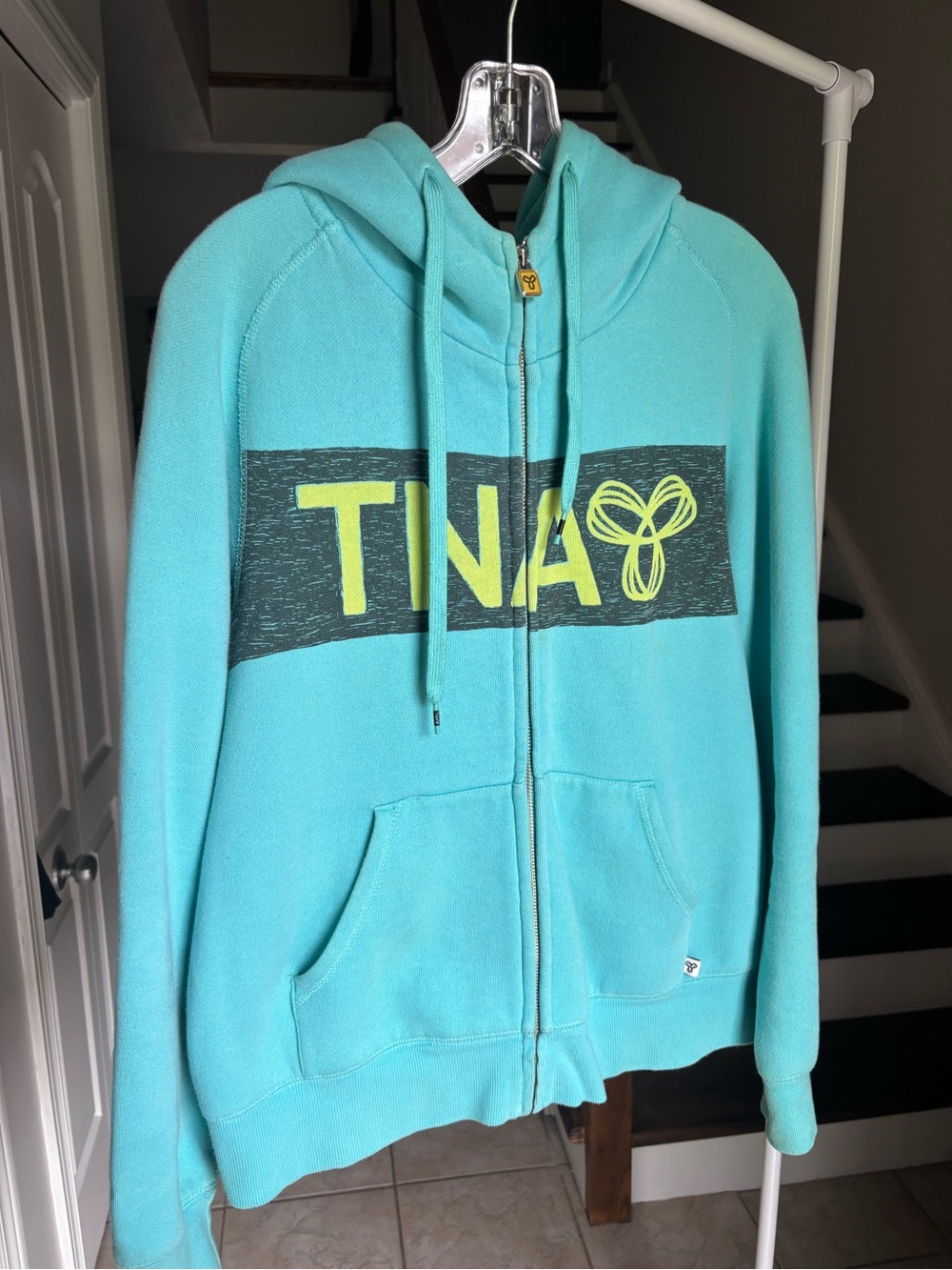 TNA Turquoise Zip Hoodie with Neon Lime Logo